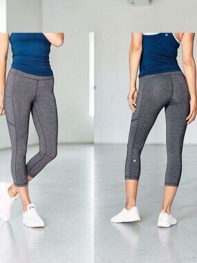 Lululemon Speed Up Crop 21" Heathered Black Leggings Size 10 Back & Side Pockets